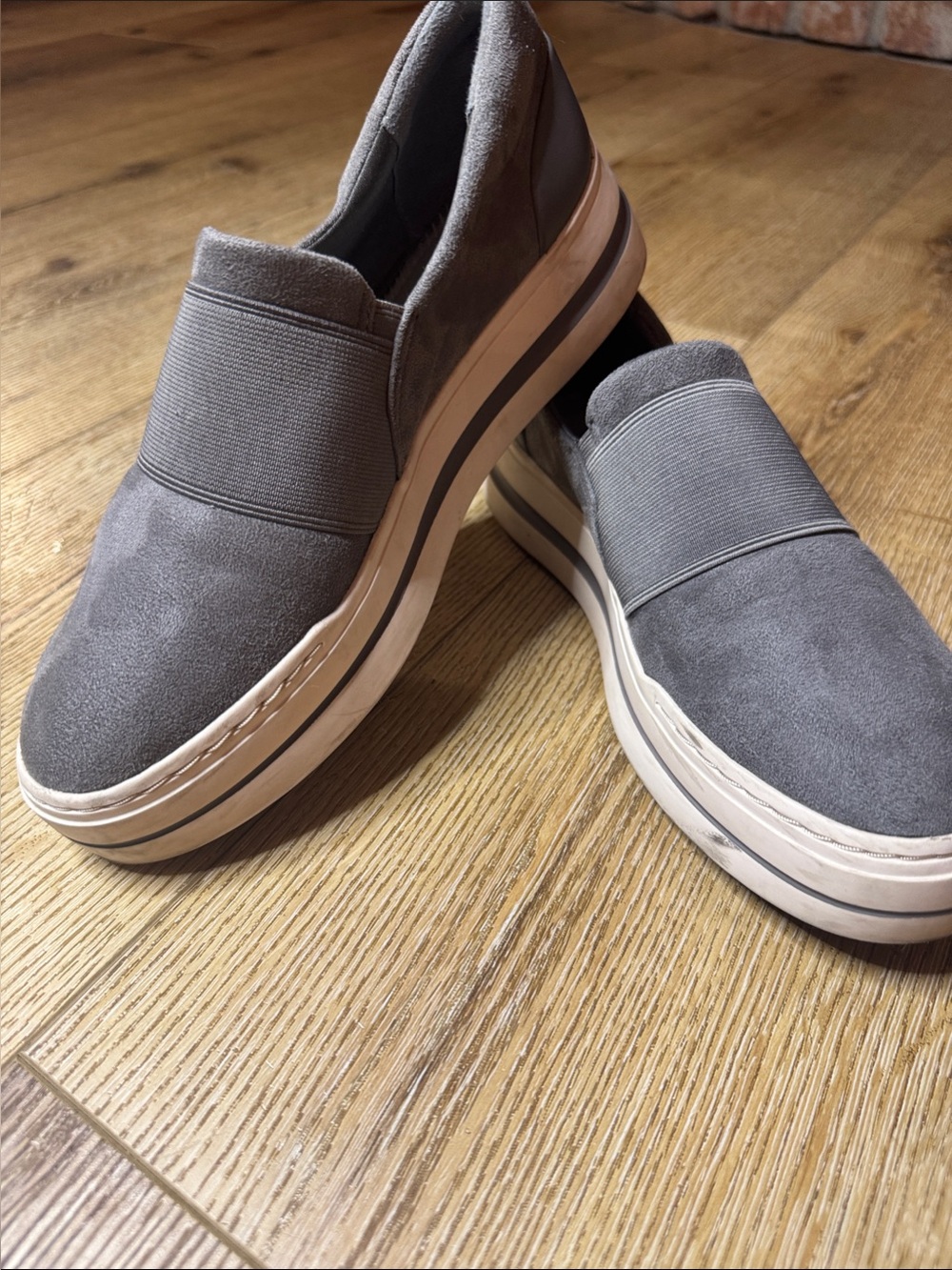 Clarks Gray Suede Slip-On Platform Loafers